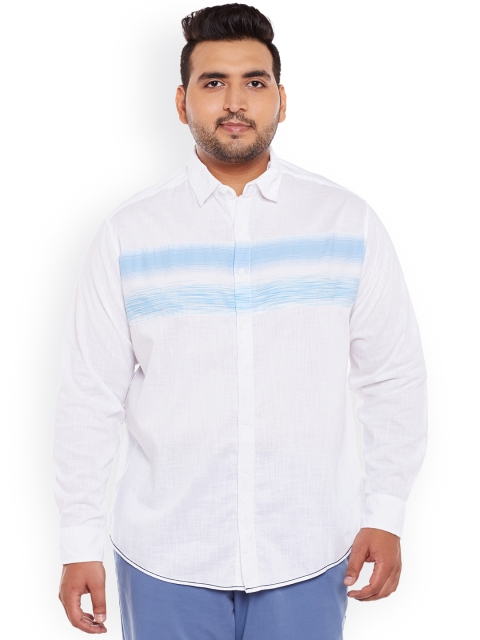 

ALTOMODA by Pantaloons Plus Size Men White Regular Fit Striped Casual Shirt