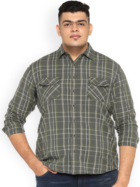 

ALTOMODA by Pantaloons Plus Size Men Olive Green Checked Regular Fit Casual Shirt