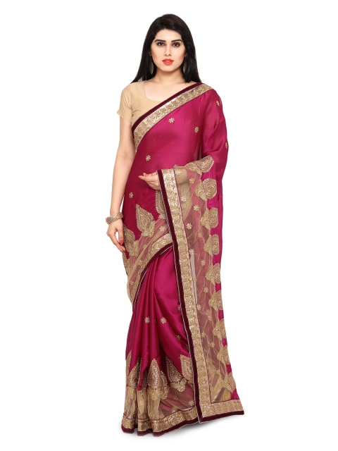 

Colors Magenta Embroidered Satin Saree