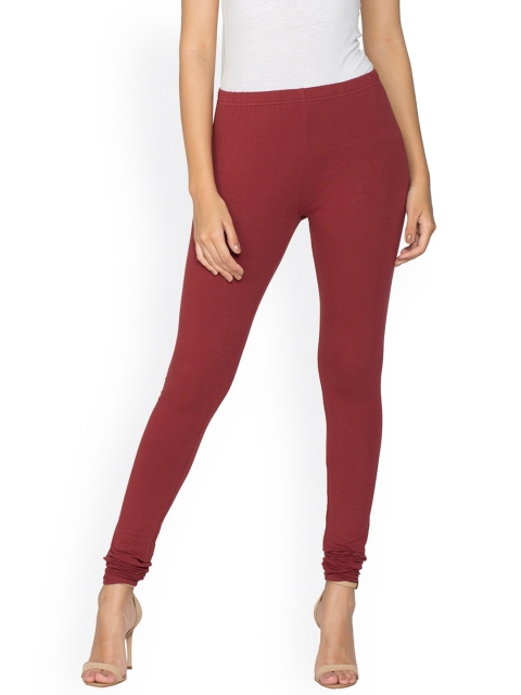 

Libertina Maroon Solid Women Churidar-Length Leggings