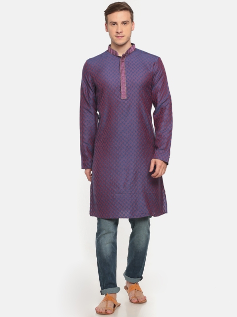 

indus route by Pantaloons Men Purple & Blue Woven Design Straight Kurta