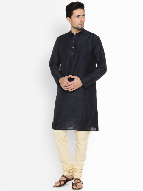

indus route by Pantaloons Men Navy Blue Solid Straight Kurta