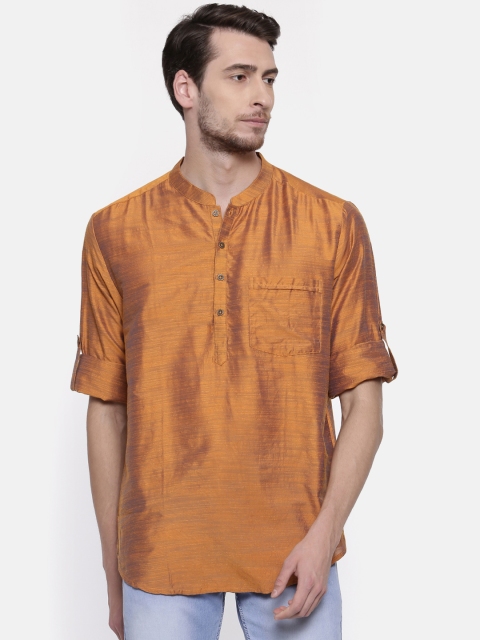 

indus route by Pantaloons Men Mustard Yellow Solid Straight Kurta