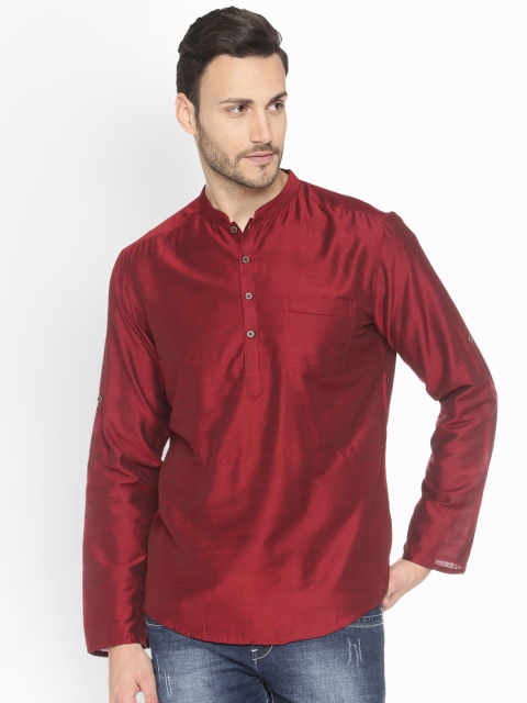 

indus route by Pantaloons Men Maroon Solid Straight Kurta