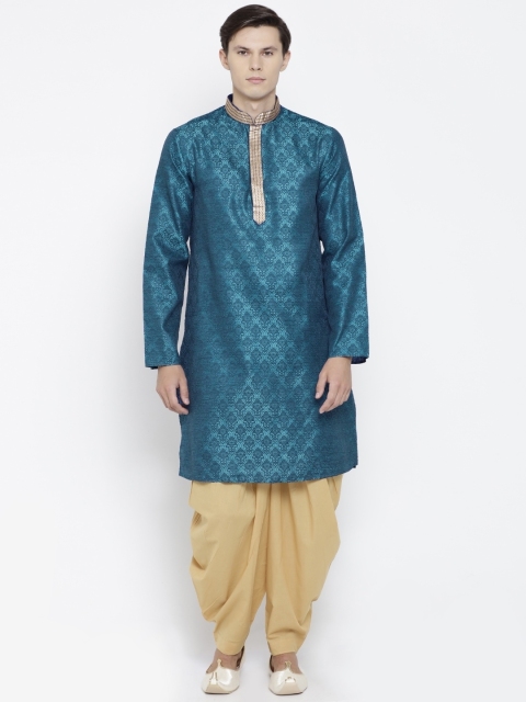 

indus route by Pantaloons Men Blue Woven Design Straight Kurta
