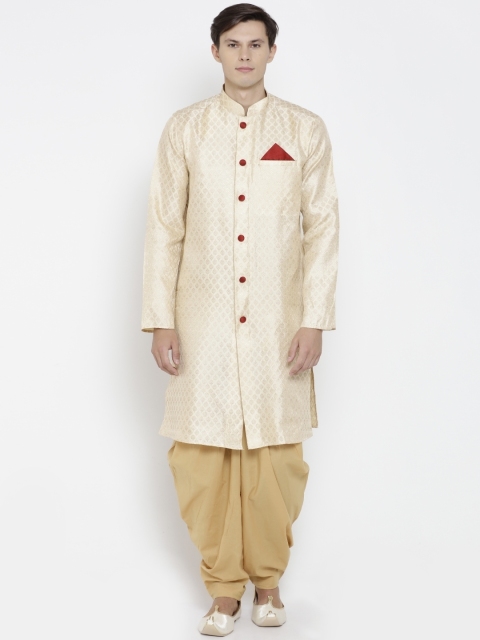 

indus route by Pantaloons Men Beige Woven Design Straight Kurta