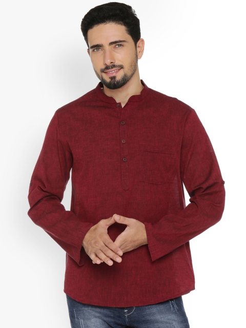 

indus route by Pantaloons Men Maroon Solid Straight Short Kurta
