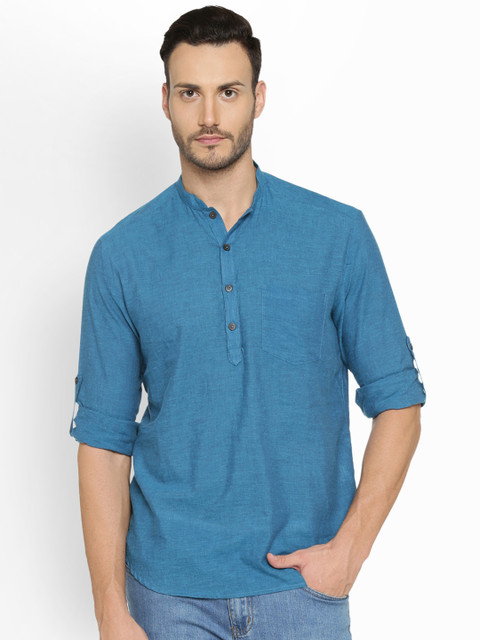 

indus route by Pantaloons Men Blue Solid Straight Kurta