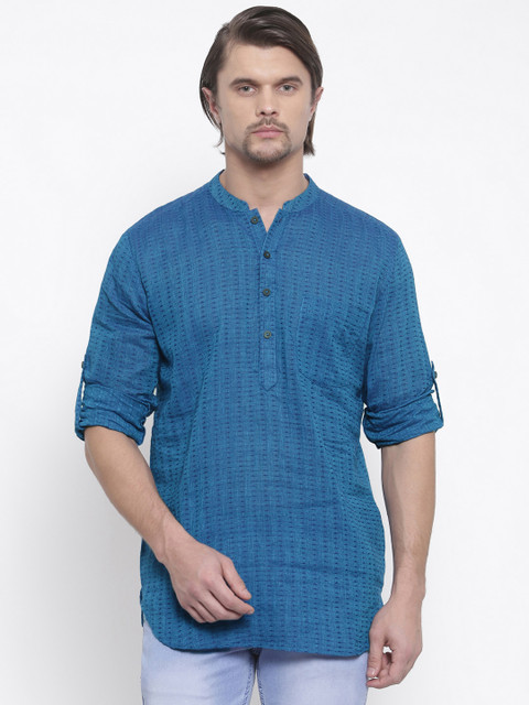 

indus route by Pantaloons Men Blue Woven Design Straight Kurta