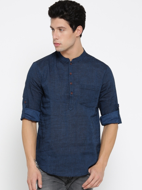 

indus route by Pantaloons Men Navy Woven Design Straight Kurta, Navy blue