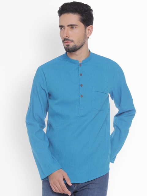 

indus route by Pantaloons Men Blue Woven Design Straight Kurta