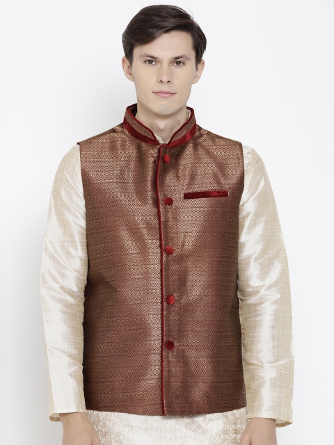 

indus route by Pantaloons Red Woven Design Nehru Jacket