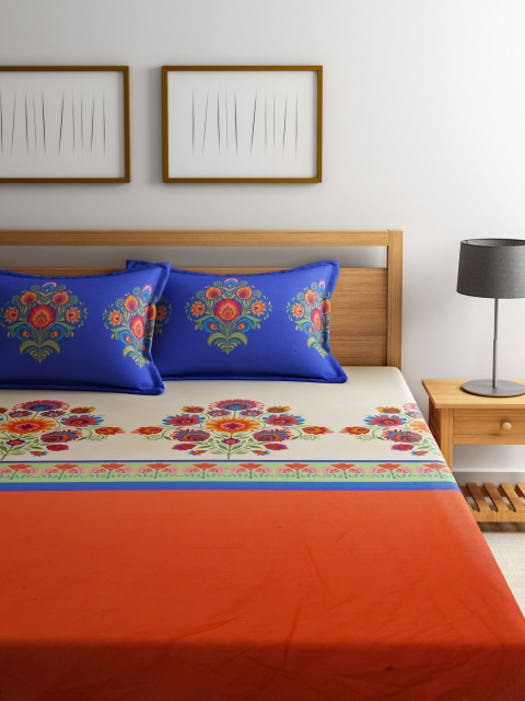 

STELLAR HOME Orange & Taupe Printed Cotton 104 TC Double Bedsheet with 2 Pillow Covers