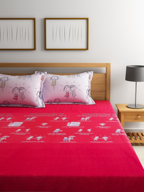 

STELLAR HOME White & Red Printed Cotton 104 TC Double Bedsheet with 2 Pillow Covers