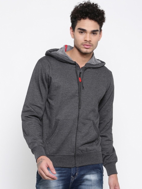 

Sports52 wear Men Grey Solid Hooded Sweatshirt