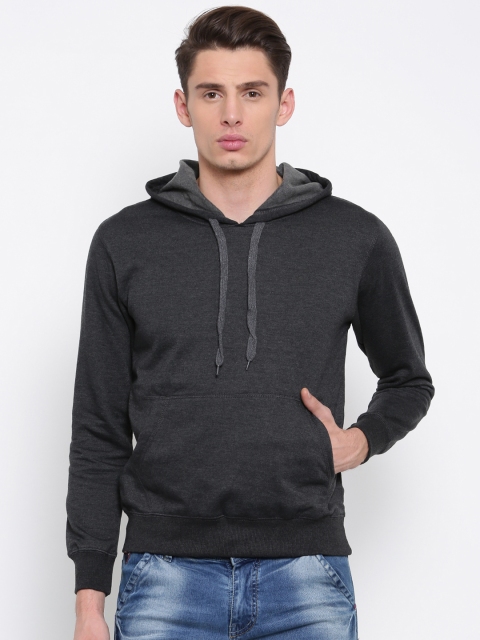 

Sports52 wear Men Charcoal Grey Solid Hooded Sweatshirt