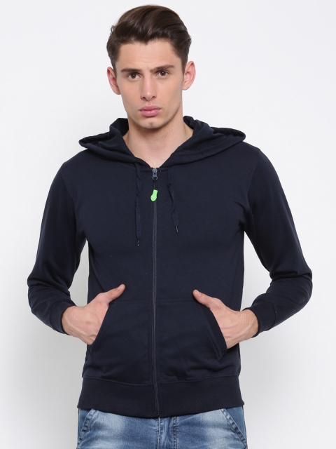 

Sports52 wear Men Navy Blue Solid Hooded Sweatshirt