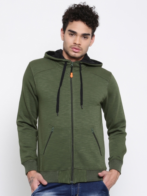 

Sports52 wear Men Olive Green Solid Hooded Sweatshirt