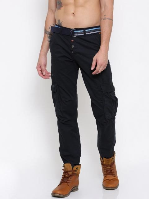 

Sports52 wear Men Navy Blue Regular Fit Solid Cargos