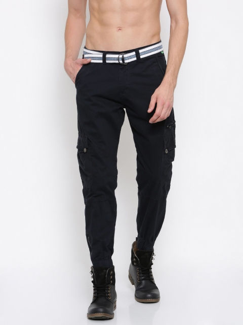 

Sports52 wear Men Navy Blue Carrot Slim Fit Solid Cargos