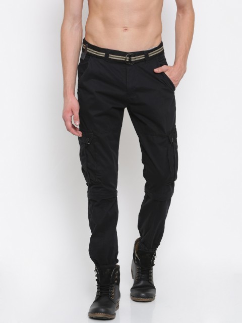 

Sports52 wear Men Black Carrot Slim Fit Solid Detachable Cargos