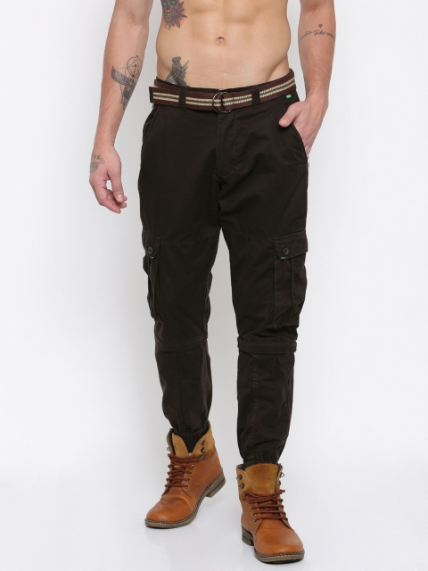 

Sports52 wear Men Coffee Brown Carrot Slim Fit Solid Convertible Cargos