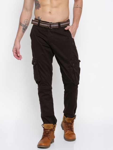 

Sports52 wear Men Coffee Brown Carrot Slim Fit Solid Cargos