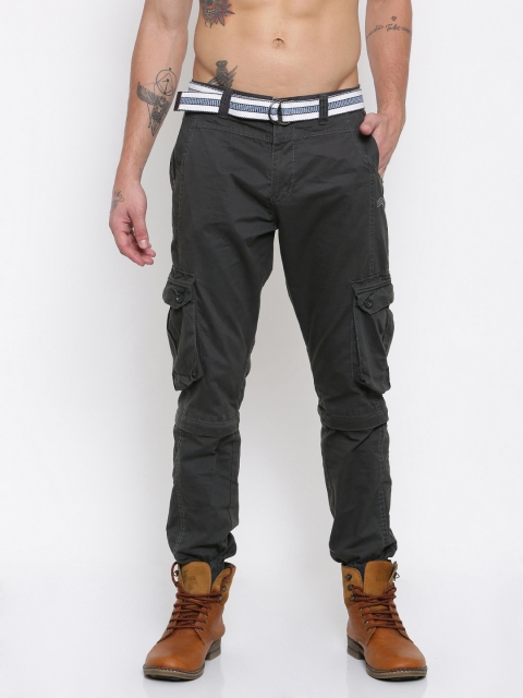 

Sports52 wear Men Grey Carrot Slim Fit Solid Cargos
