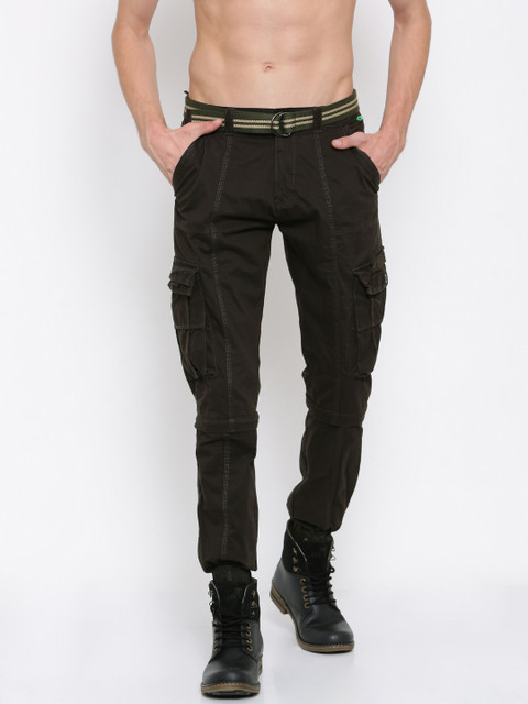 

Sports52 wear Men Olive Green Carrot Slim Fit Solid Convertible Cargos