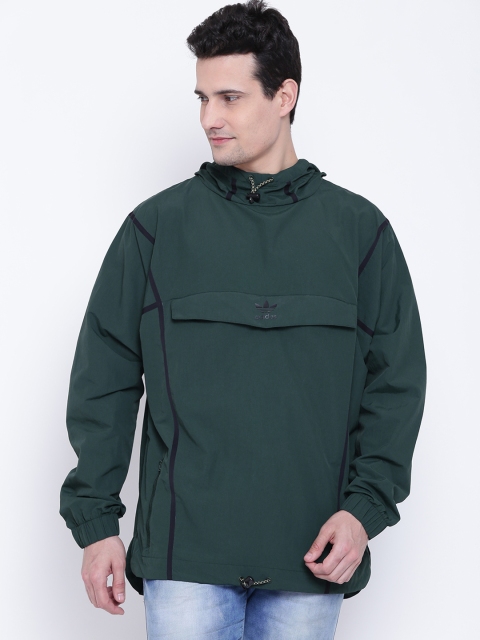 

ADIDAS Originals Men Green Taped ANORAK Solid Hooded Sporty Jacket