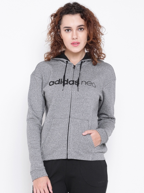 

ADIDAS NEO Women Grey Melange CE FLC Printed Hooded Sweatshirt