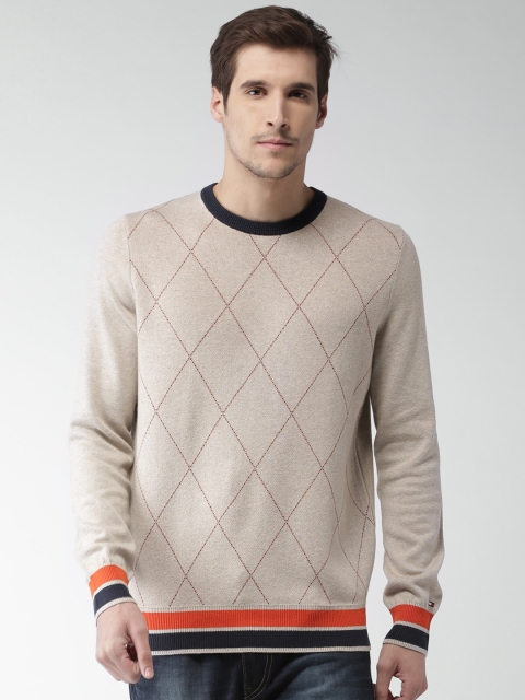 

Tommy Hilfiger Men Beige Self Design Pullover