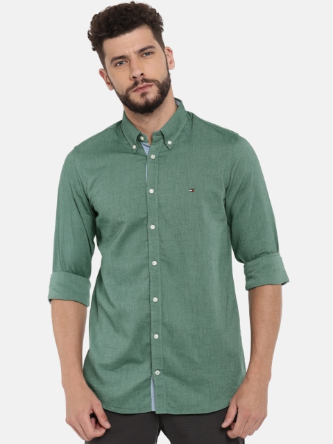 

Tommy Hilfiger Men Green Snug Slim Fit Self Design Casual Shirt
