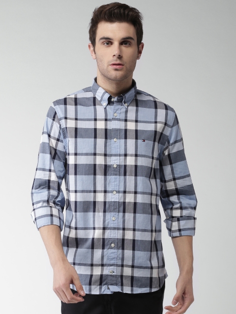 

Tommy Hilfiger Men Blue & White New York Slim Fit Checked Casual Shirt