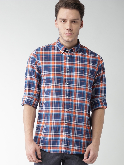 

Tommy Hilfiger Men Blue & Orange New York Fit Checked Casual Shirt