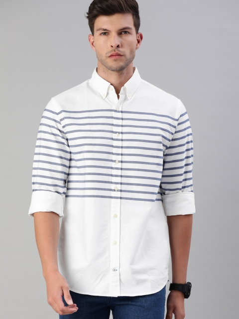 

Tommy Hilfiger Men White & Blue Slim Fit Striped Casual Shirt