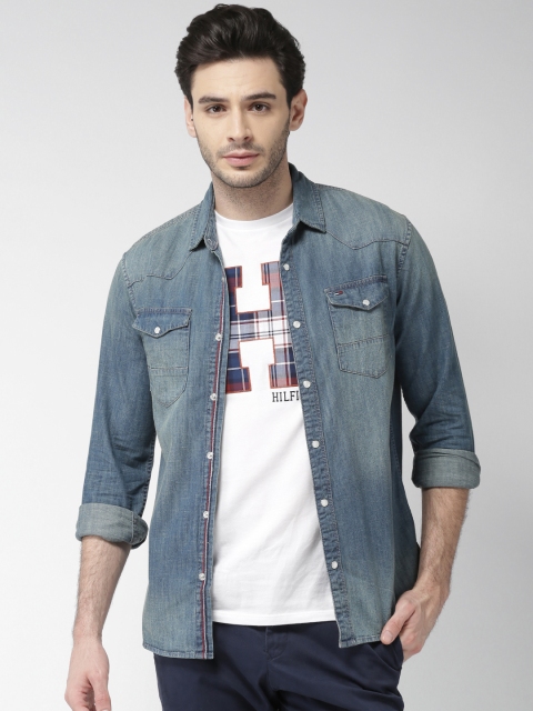 

Tommy Hilfiger Men Blue Snug Slim Fit Solid Casual Shirt