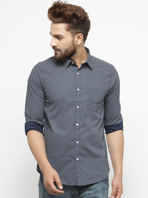 

Blackberrys Men Navy & White Slim Fit Printed Casual Shirt, Navy blue