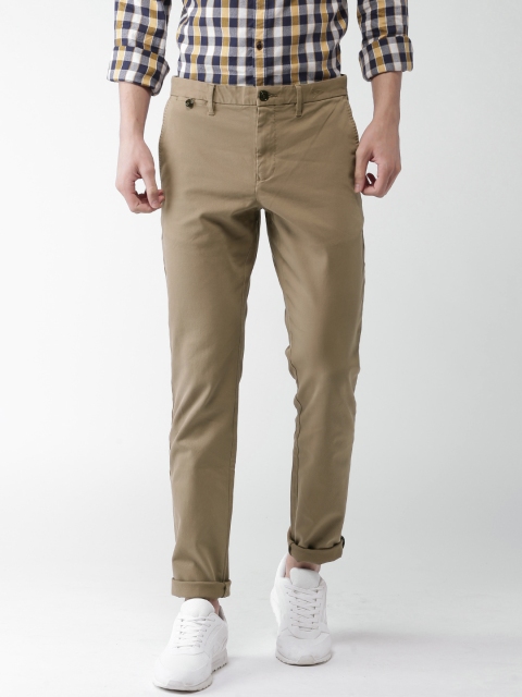 

Tommy Hilfiger Men Brown Smart Straight Fit Self-Design Regular Trousers