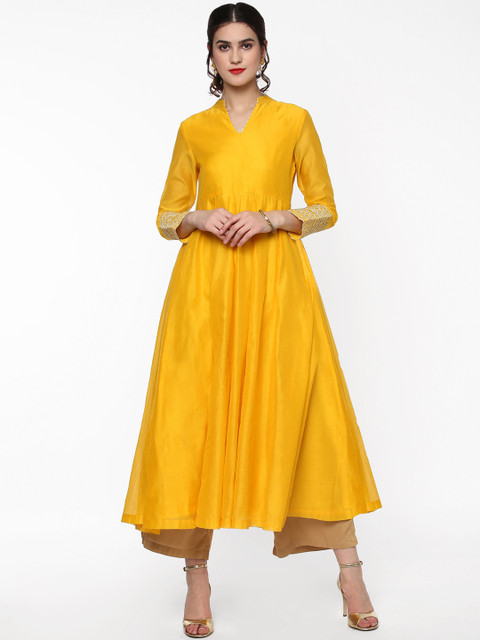 

SASSAFRAS Women Yellow Solid Anarkali Kurta
