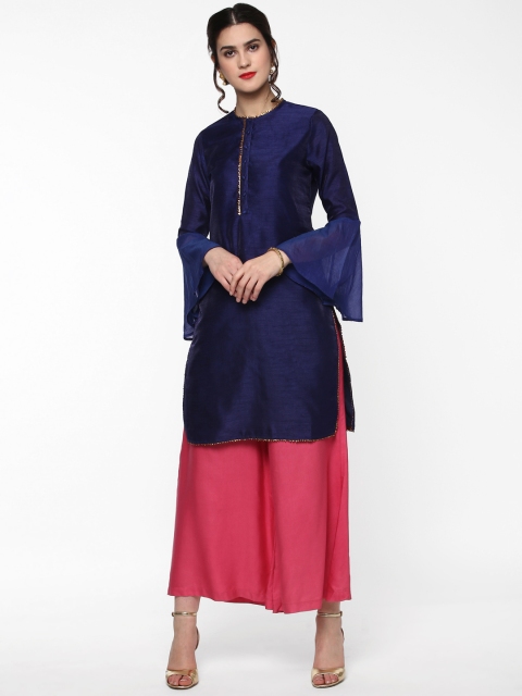 

SASSAFRAS Women Navy Blue Solid Straight Kurta