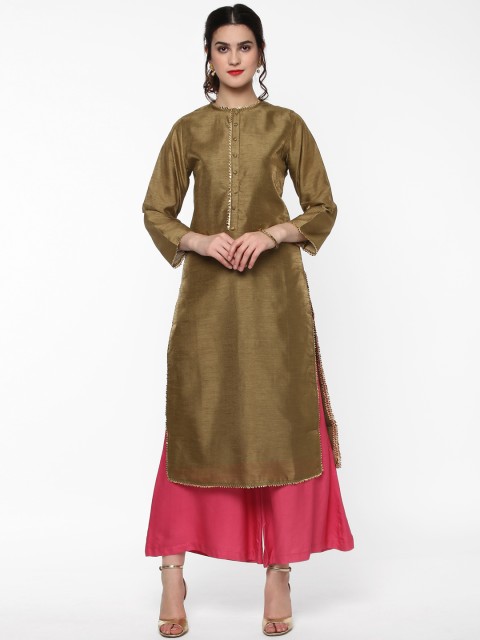 

SASSAFRAS Women Olive Green Solid Straight Kurta