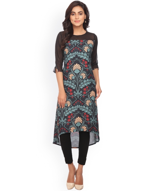 

Alom Women Black Floral Print Straight Kurta