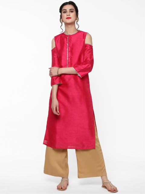 

SASSAFRAS Women Pink Solid Straight Kurta