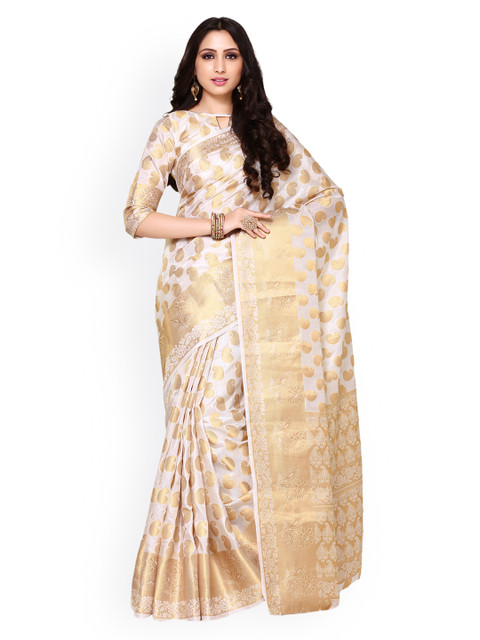 

MIMOSA Off-White Art Silk Woven Design Kanjeevaram Saree