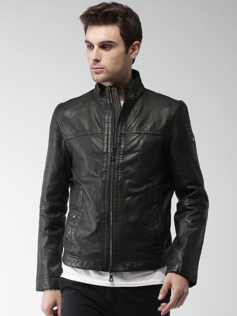 

Tommy Hilfiger Men Black Solid Leather Jacket