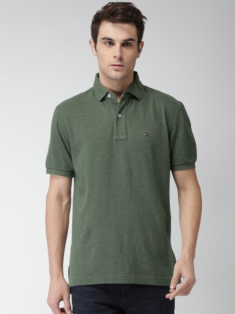 

Tommy Hilfiger Men Olive Green Classic Fit Solid Polo T-shirt