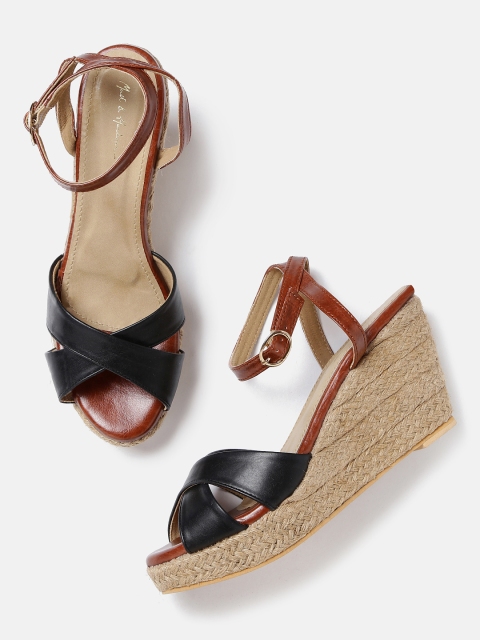 

Mast & Harbour Women Black & Brown Colourblocked Wedges