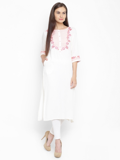 

Shree Women Off-White Embroidered Detail Straight Kurta