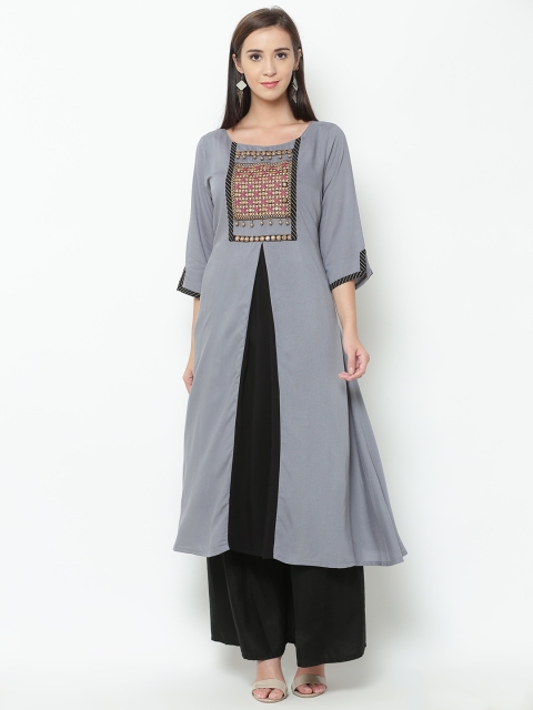 

Shree Women Grey Embroidered A-Line Kurta